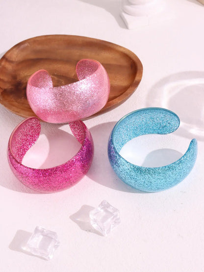 🍒Black and white striped wide bangle thick resin C shape open cuff bangle for women suitable holiday costume jewellery