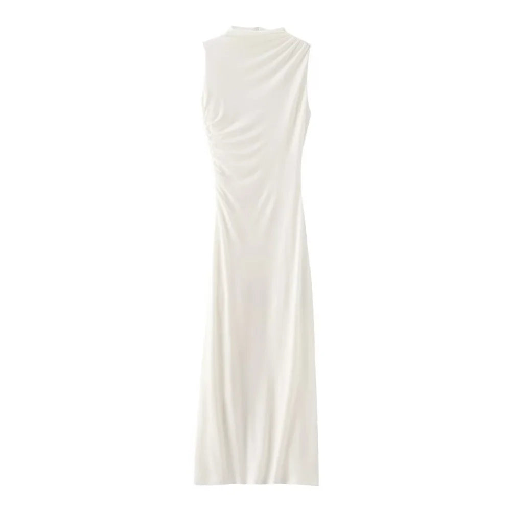 🍒Summer women's fashion solid colour ruched dress party occasion clothing midaxi outfit sleeveless