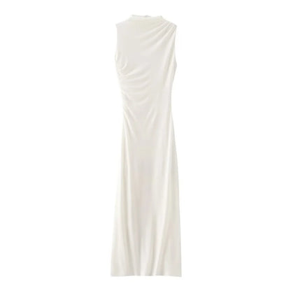 🍒Summer women's fashion solid colour ruched dress party occasion clothing midaxi outfit sleeveless