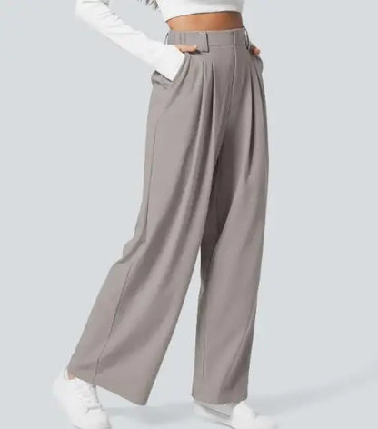 🍒Elegant women straight pants flowy solid colour high waisted trousers wide leg work wear female fashion clothes No Need To Put The Leg Work In To Get These Legs