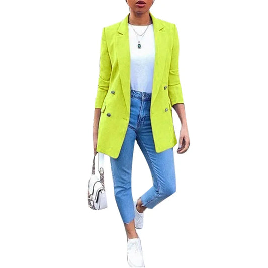🍒Solid casual office suit jacket womens fashion wear vintage long sleeves coat spring/summer autumn lady Jackets blazers Jacket Lapel outerwears Work It With A Blue Collar Worker