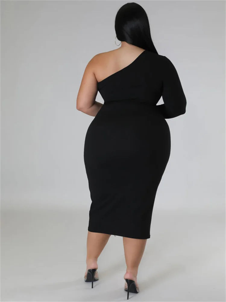 🍒midi dress for women plus size clothes single sleeve black zipper outfit elegant solid midi dresses Summer party clothes occasion wear Get Fitted With A Zip