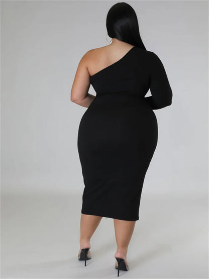 🍒midi dress for women plus size clothes single sleeve black zipper outfit elegant solid midi dresses Summer party clothes occasion wear Get Fitted With A Zip