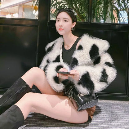 🍒Fur coats for women large  collar jacket with love hearts eco-friendly furry coats chic trendy winter outerwear style versatile Fluffy Lovely