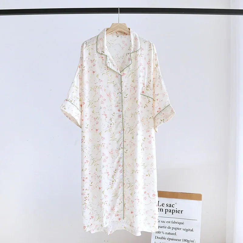 🍒Womens pyjama nightie cotton viscose comfy cardigan nightdress loose fit short sleeve nightgown floral print night wear sleep dress Comfort Cool