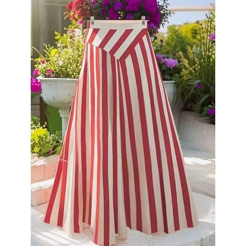 🍒French a line skirt striped high end exquisite hepburn midi skirt elegant smart casual wear women Office wear occasion wear Feel Candy In Stripes