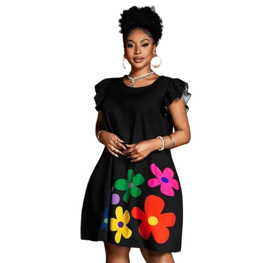 🍒Casual mini dresses for summer fashion plus size o-neck floral clothing printed vintage loose fit clothing smart casual women  Big Up Floral