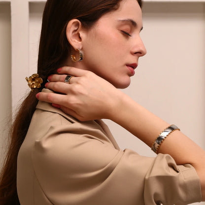 🍒Mix color jewellery round bead edge smooth stainless steel women's earrings stainless steel ring and stainless steel bracelet Set high-end design every day jewellery occasion Jewellery Gift This Gold Will Steel Attention