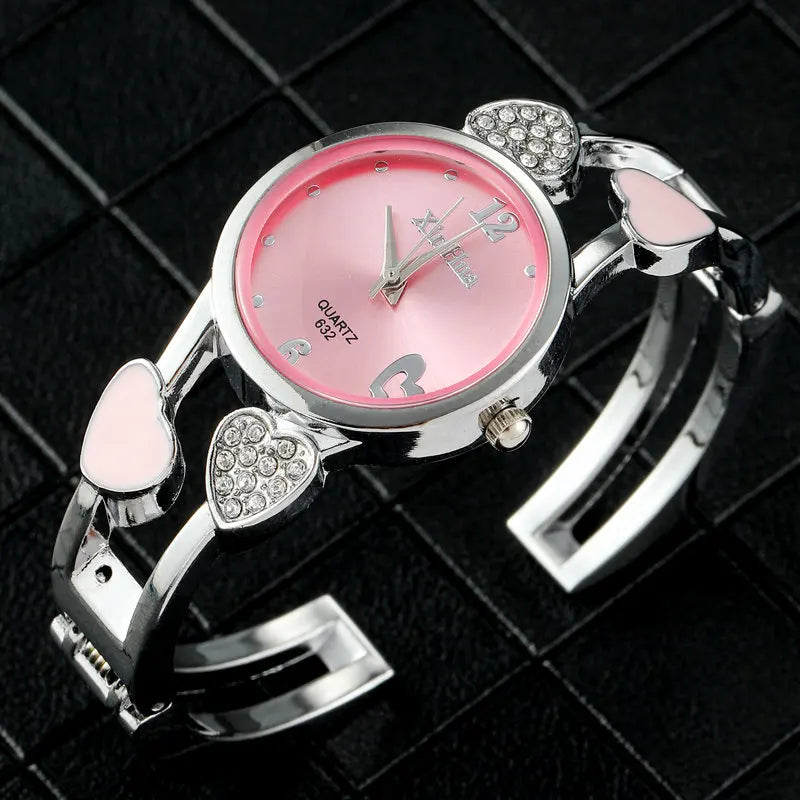 🍒Womens heart watch Design quartz fashion bangle silver classic crystal Stainless Steel colour face wristwatch smart casual jewellery   Watch This Bang For Your Buck
