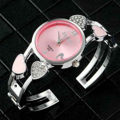 🍒Womens heart watch Design quartz fashion bangle silver classic crystal Stainless Steel colour face wristwatch smart casual jewellery   Watch This Bang For Your Buck