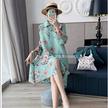 🍒Evening dresses  holiday fashion printed  spring/summer outfits floral pleated long dress loose fit a-line smart casual clothing women