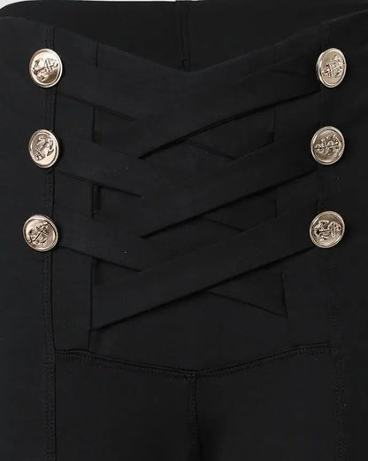 🍒Women's pants high waist trousers button waist trousers for office elegant solid colour leggings skinny pencil pants  business casual women fashionable Waist Wowers