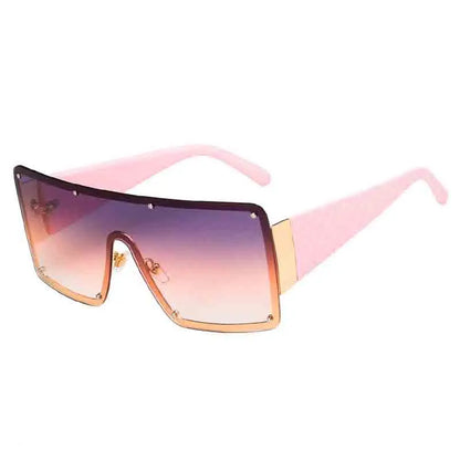 🍒Large frame sunglasses unisex womens rimless one-piece wide-rimmed sunglasses fashion eyeglasses UV400 protection See Through Fun Sunnies