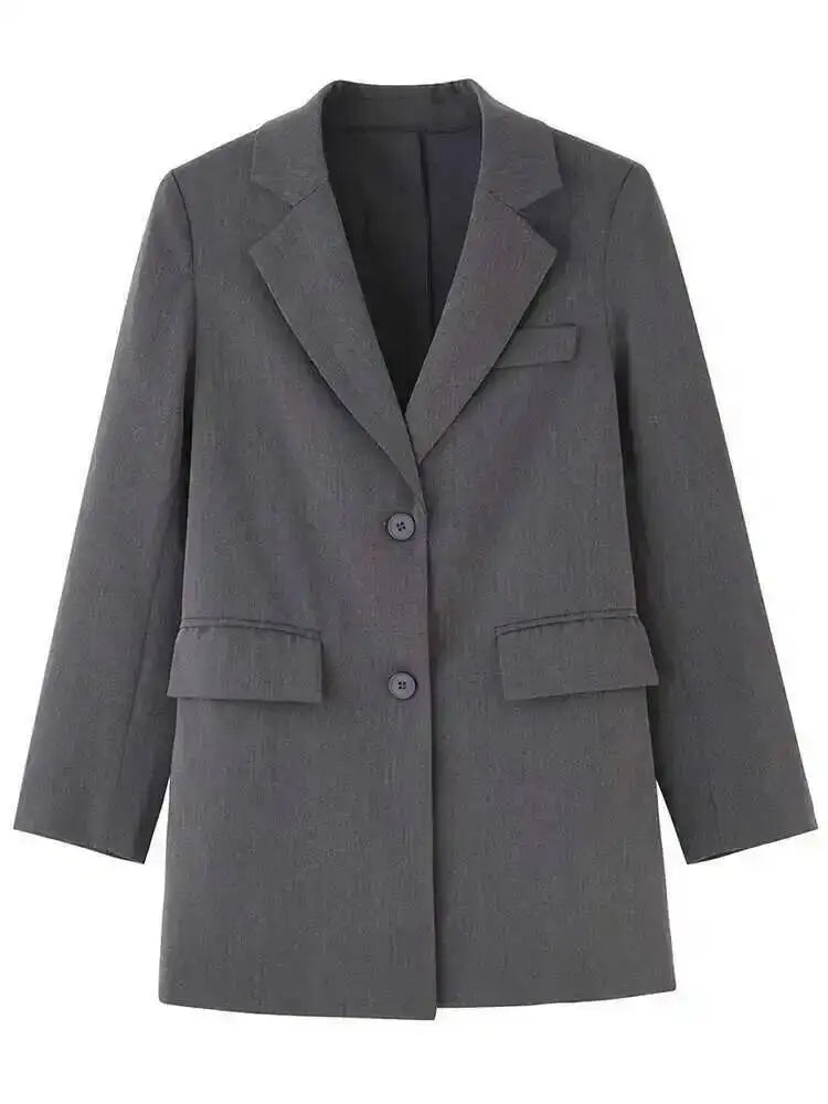 🍒Back button blazer designer with upper back pocket outerwear clothes for women grey lapel long sleeve jacket fashion female coat spring chic occasion wear Put This In Your BACK POCKET For That BLAZERing Hot Occasion