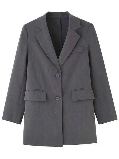 🍒Back button blazer designer with upper back pocket outerwear clothes for women grey lapel long sleeve jacket fashion female coat spring chic occasion wear Put This In Your BACK POCKET For That BLAZERing Hot Occasion