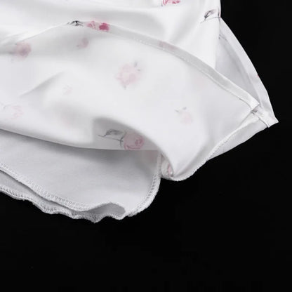 🍒White floral satin maxi dress for women casual or occasion wedding guest beach vacation outfit flower printed v-neck dress womens fashion slim fit waist short butterfly sleeve long summer wear with short sleeves high waist cute comfy casu-casion