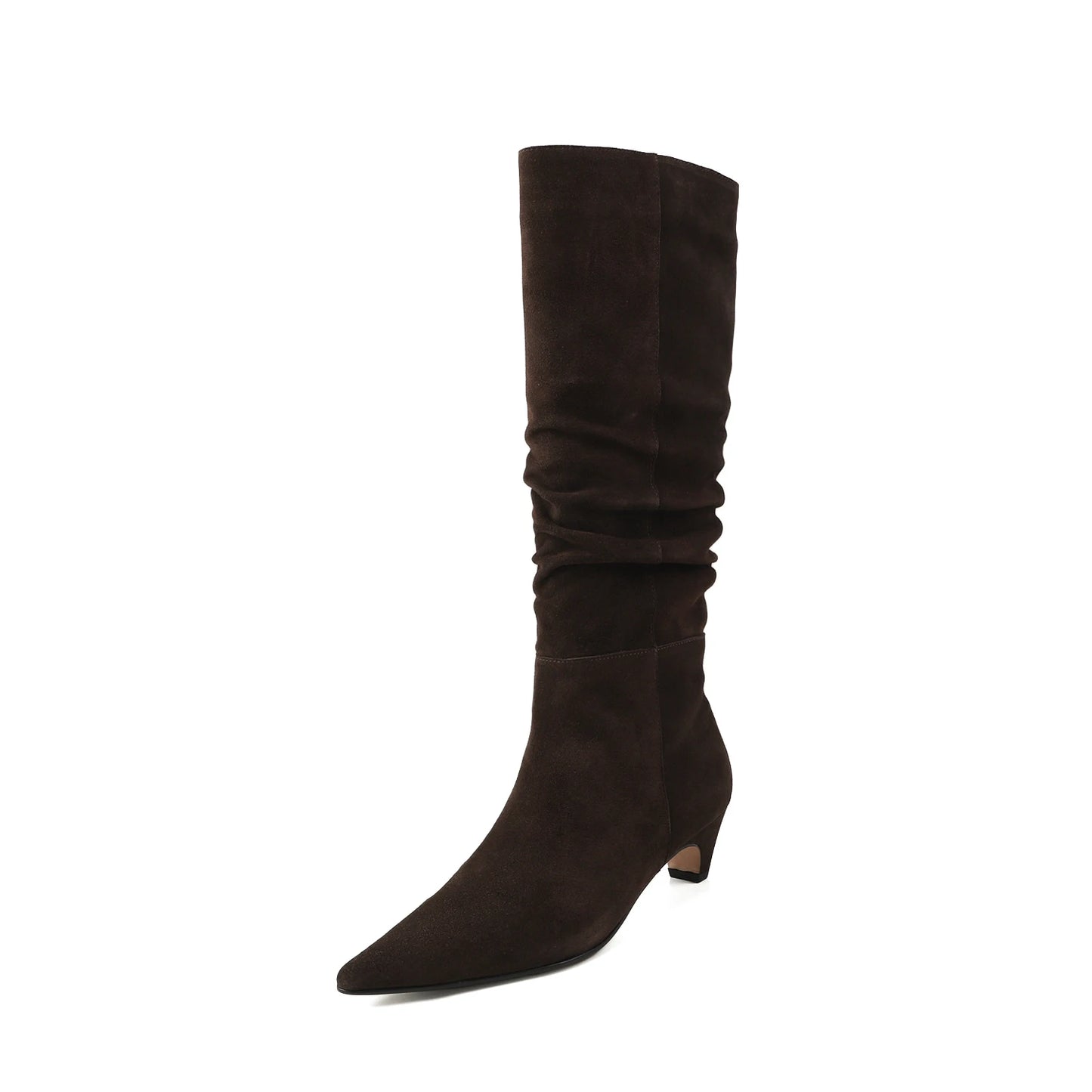 🍒Autumn winter womens footwear cow suede leather heeled boots pointed toe high heel slip-on knee high western footwear No Per-SUEDEing Neccessary