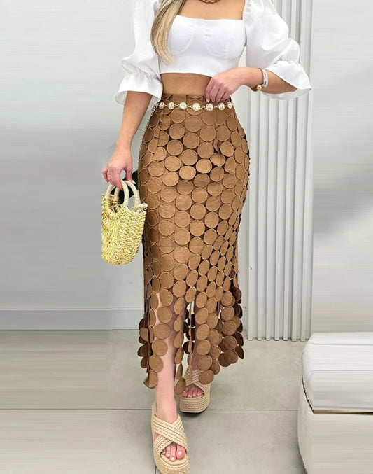 🍒High waist tassle skirt solid color maxi fashion for women Spring summer clothing hollow-out boho bodycon smart casual clothes long party wear A Spot Of Differance