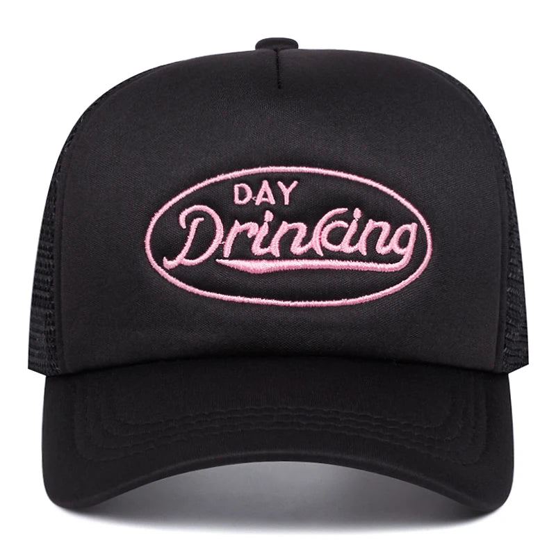 🍒Motif baseball hat Fashion  Simple (day drinking) lettering truck hat daily unisex snap back hat leisure sunshade mesh cap