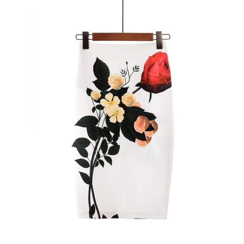🍒 flower print pencil skirt bodycon slim midi skirt short floral print fashion smart casual women feminine clothes