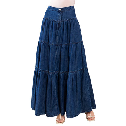 🍒Women's vintage denim long skirt a line maxi elegant female casual fashion Loose teired skirt y2k retro fashion Get Into Gypsy Jean Kinda Thing