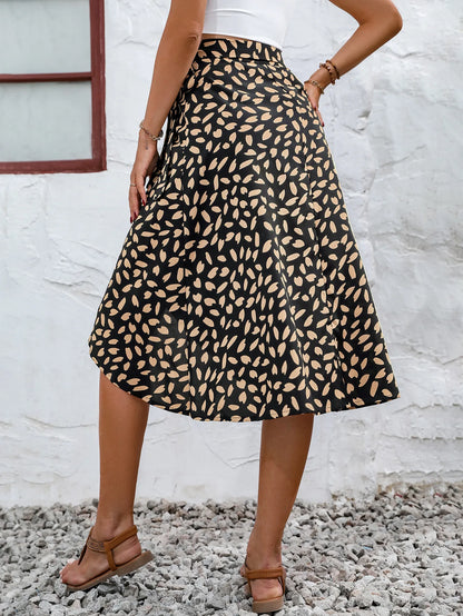 🍒Casual print skirts a-line knee length with tie for Women spring summer womens wear elegant high waist skirt midi fashion office wear smart casual clothing Split Skirt Try A Wrap Tie
