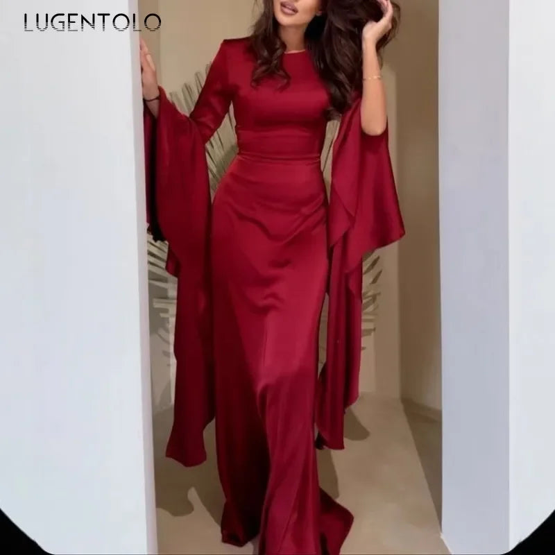 🍒Cocktail party dress big swing  bell sleeve outfit empire waist banquet clothing solid maxi gown party wear Be The Bell Of The Ball In Your Bell