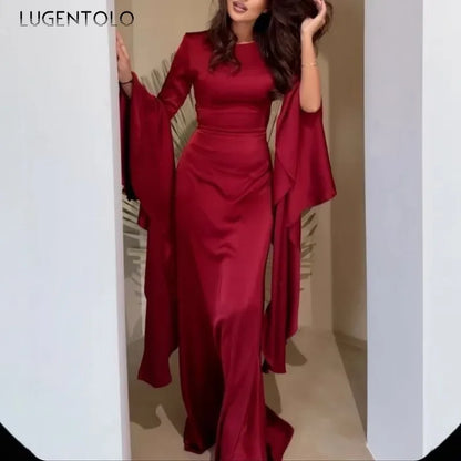 🍒Cocktail party dress big swing  bell sleeve outfit empire waist banquet clothing solid maxi gown party wear Be The Bell Of The Ball In Your Bell