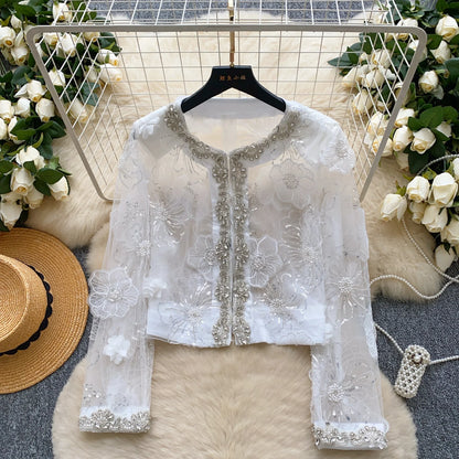 🍒Chic embroidered t-shirt sequin flora fashion for women summer wedding guest jacket party wear occasion wear Classy Cute Cover