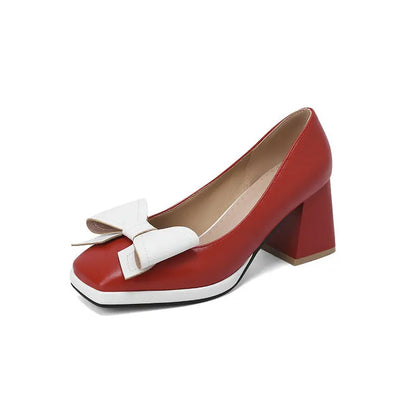 🍒Bow-tie heels women elegant shoes medium block heel pumps office wedding party shoes for occasions