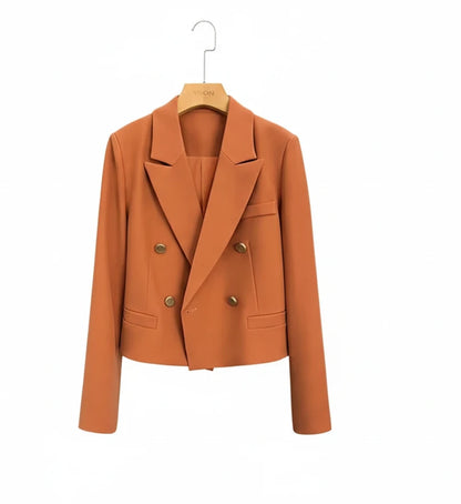 🍒Crop blazer for women long sleeve short double breasted Jacket smart casual outerwear  occasion spring and autumn fashion   Cream Of The Crop Cool