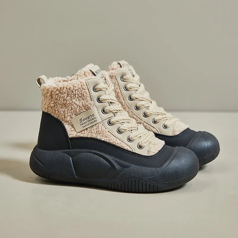 🍒Plush boots thickened sole snow boots with (Outer Fleece) comfortable wear-resistant warm thick-soled shoes for ladies trendy lace up shoes casual walking footwear for women Buy Into Bootie Beauties