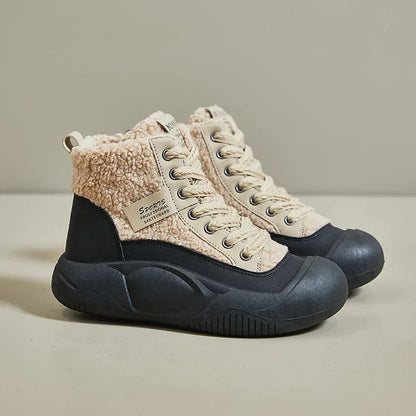 🍒Plush boots thickened sole snow boots with (Outer Fleece) comfortable wear-resistant warm thick-soled shoes for ladies trendy lace up shoes casual walking footwear for women Buy Into Bootie Beauties