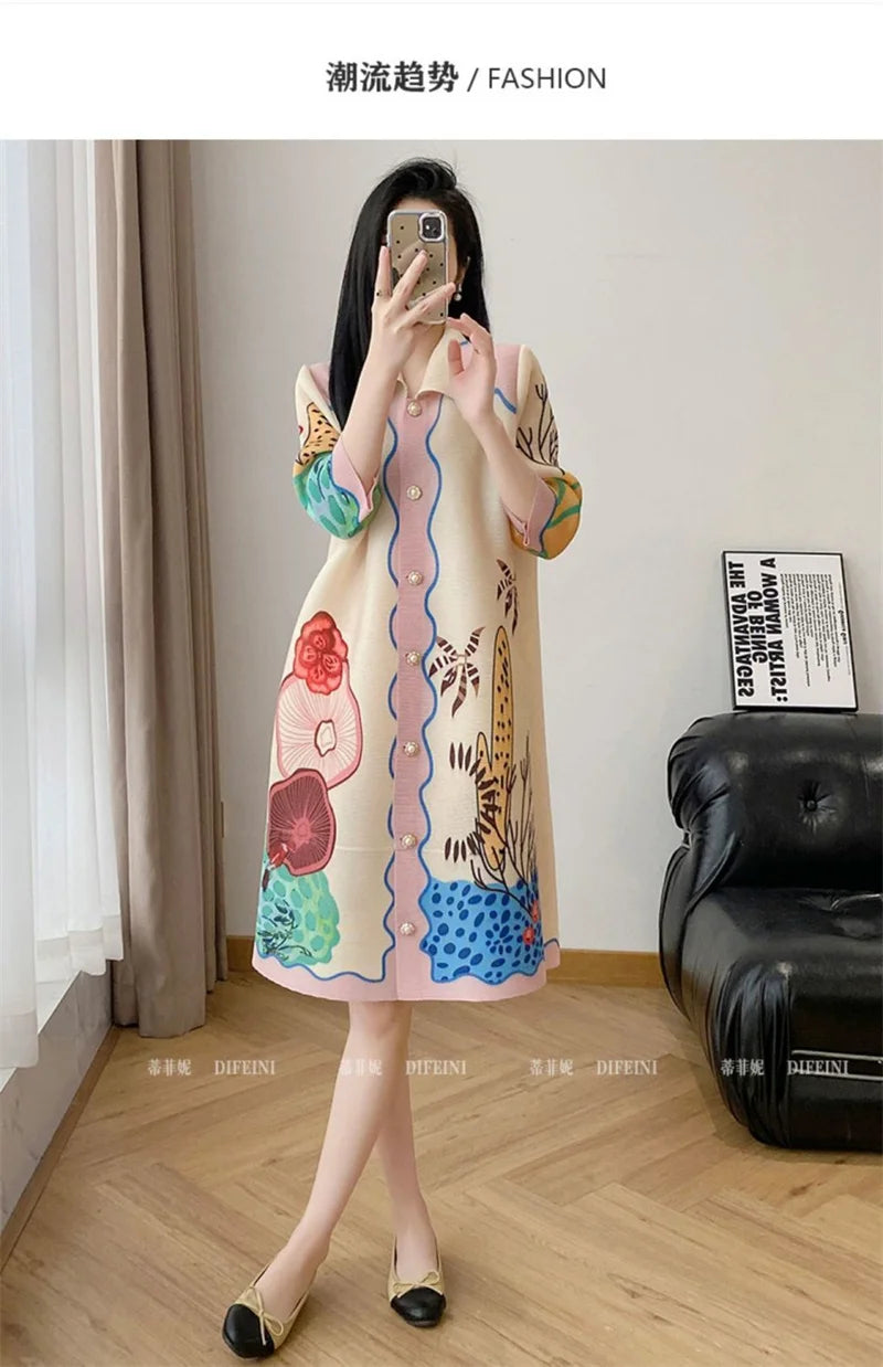 🍒Fashion dress shirt style for women smart casual wear midi clothing beautiful print designer a-line outfits loose summer wear Button Up In A Shirt Dress