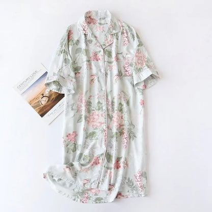 🍒Womens pyjama nightie cotton viscose comfy cardigan nightdress loose fit short sleeve nightgown floral print night wear sleep dress Comfort Cool