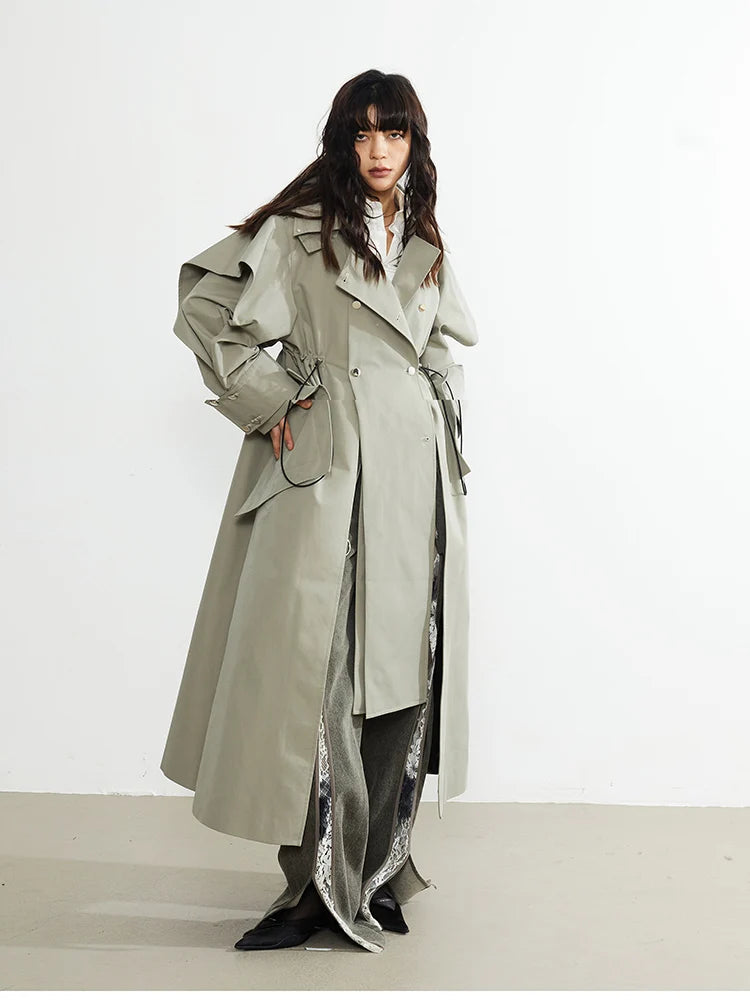 🍒Long oversized trench coat elegant ruffled outerwear for women double breasted luxury designer overcoat runway fashion  Trendy Travel Trench Classic Comfort