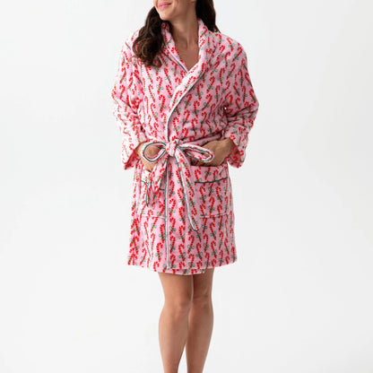 🍒Warm flannel robe for women winter plush sleepwear long sleeve lapel dressing gown with Tie beltStripe Heart Candy Triangle Prints Bathrobe Kimono Robe Wrap Up Christmas