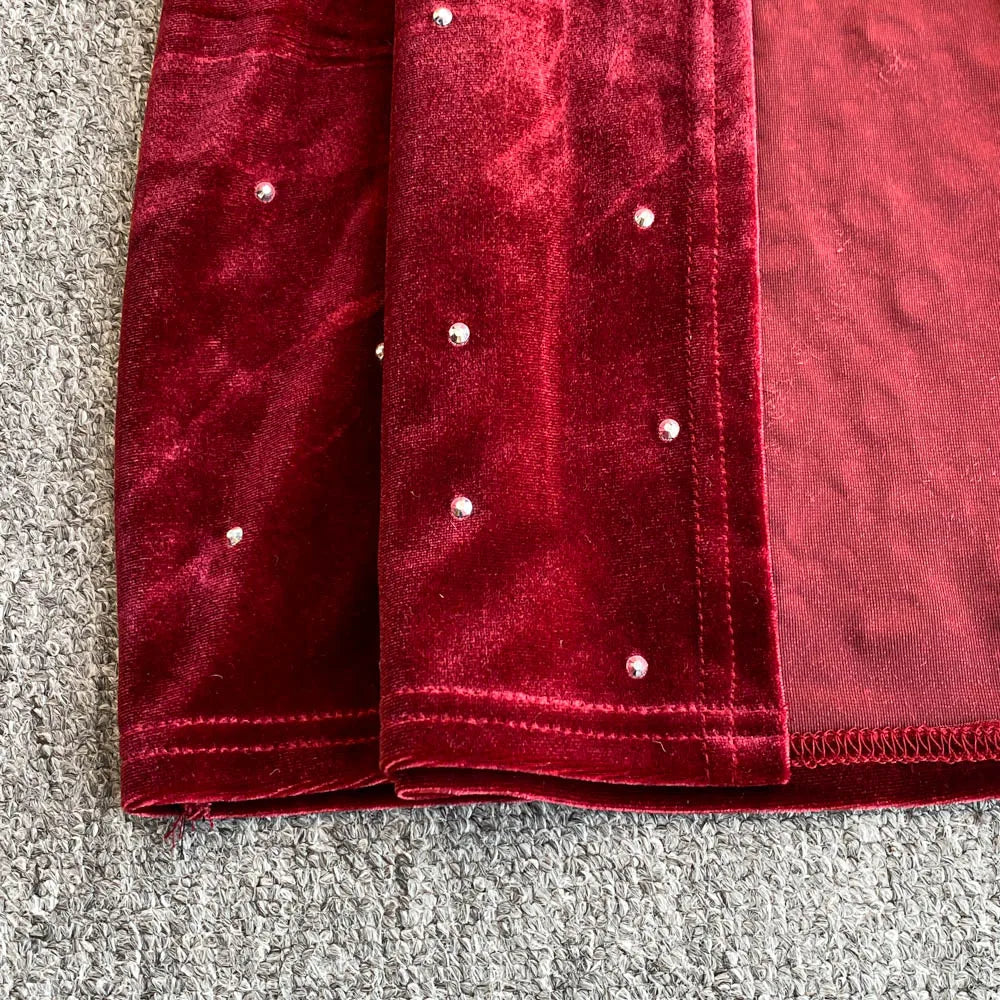 🍒Bodycon o-neck long sleeve dress glitter rhinestone outfit velvet chic vintage style clothing chic autumn fall fashion party occasion wear Get Wine Stoned