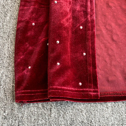 🍒Bodycon o-neck long sleeve dress glitter rhinestone outfit velvet chic vintage style clothing chic autumn fall fashion party occasion wear Get Wine Stoned
