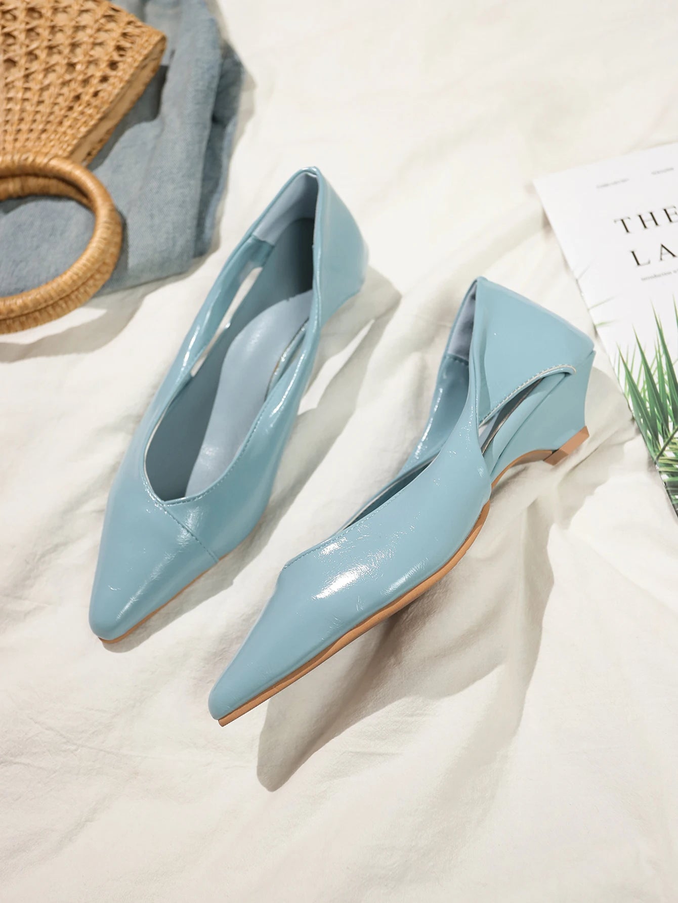 🍒Comfy shoes for women fashion footwear blue low heels elegant pointed toe pump shoes high quality kitten heels Point Your Attention To These Cuties