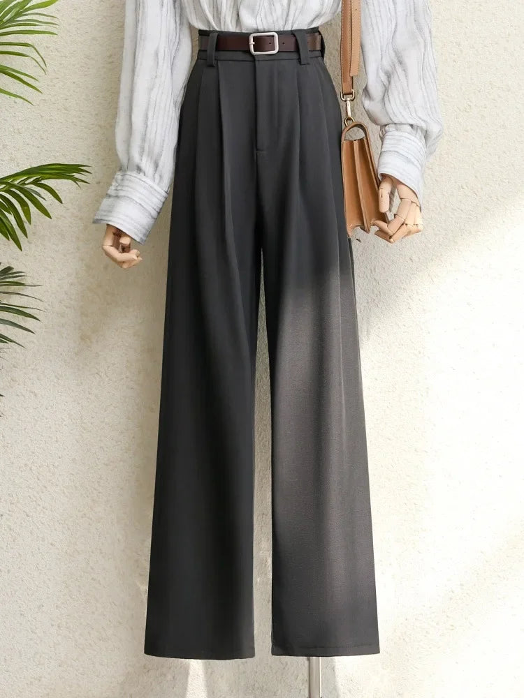 🍒Winter suit pants for Women office elegant high waist trousers wide leg high waist with Pockets smart casual clothing Widely Cool