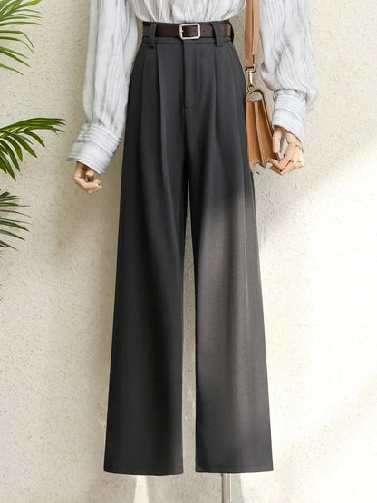 🍒Winter suit pants for Women office elegant high waist trousers wide leg high waist with Pockets smart casual clothing Widely Cool