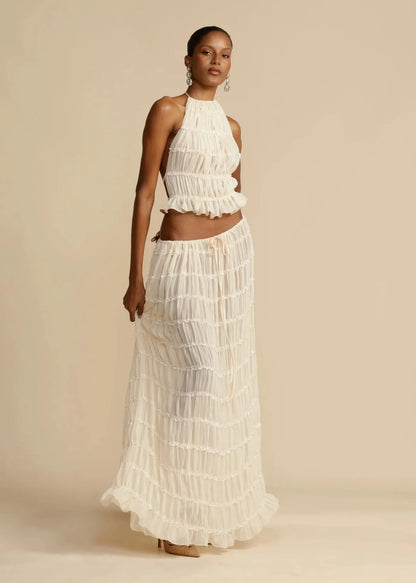 🍒Casual outfit long skirt maxi and sleeveless backless tops for women high waisted long straight skirt beach chic suit  Lovely Ruchie Rufflie