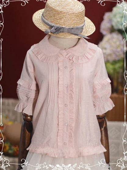 🍒Peter Pan shirt Women single breasted sweet blouse Y2k aesthetic ruffled Loose top sweet girl fashion smart casual wear Peter Pan And Cherritreewendy