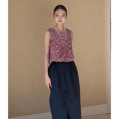 🍒Purple 3D rose flowers vest crop top womens summer fashion sleeveless tank top camisole outerwear feminie party occasion wear