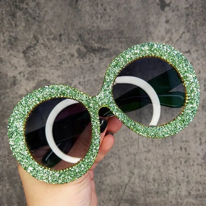 🍒Oversized round diamond sunglasses for women crystal sunnies rhinestone smart eyewear bling glasses eye glasses shades with uv400 protection Glamy Goggles