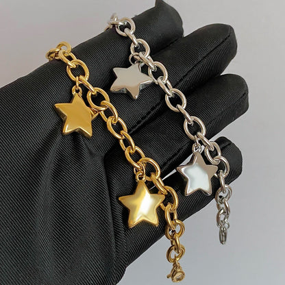 🍒Chunky star bracelet thick  stainless steel pendant chain silver bracelet for women gold plated stars wrist jewellery  you will be STAR-tled When You Get This