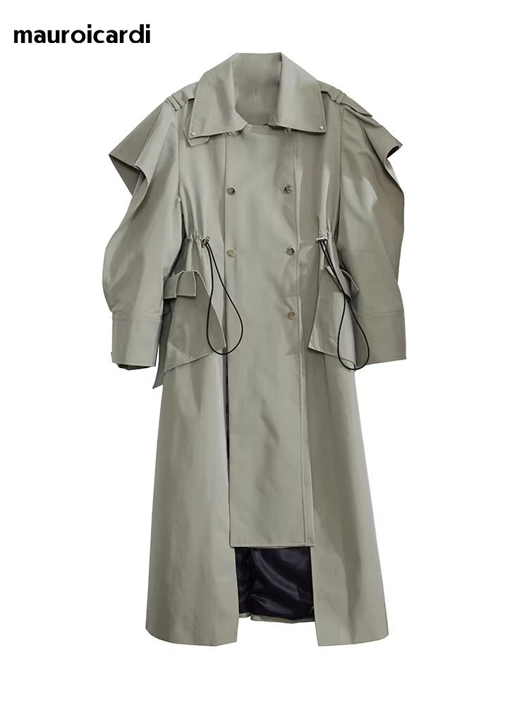 🍒Long oversized trench coat elegant ruffled outerwear for women double breasted luxury designer overcoat runway fashion  Trendy Travel Trench Classic Comfort