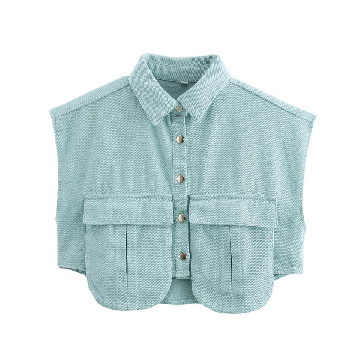 🍒Women's summer cropped shirt sleeveless blouse top ladies elegant with large pockets vintage style chic casual solid summer clothing high end cardigan denim top Pocket This Crop