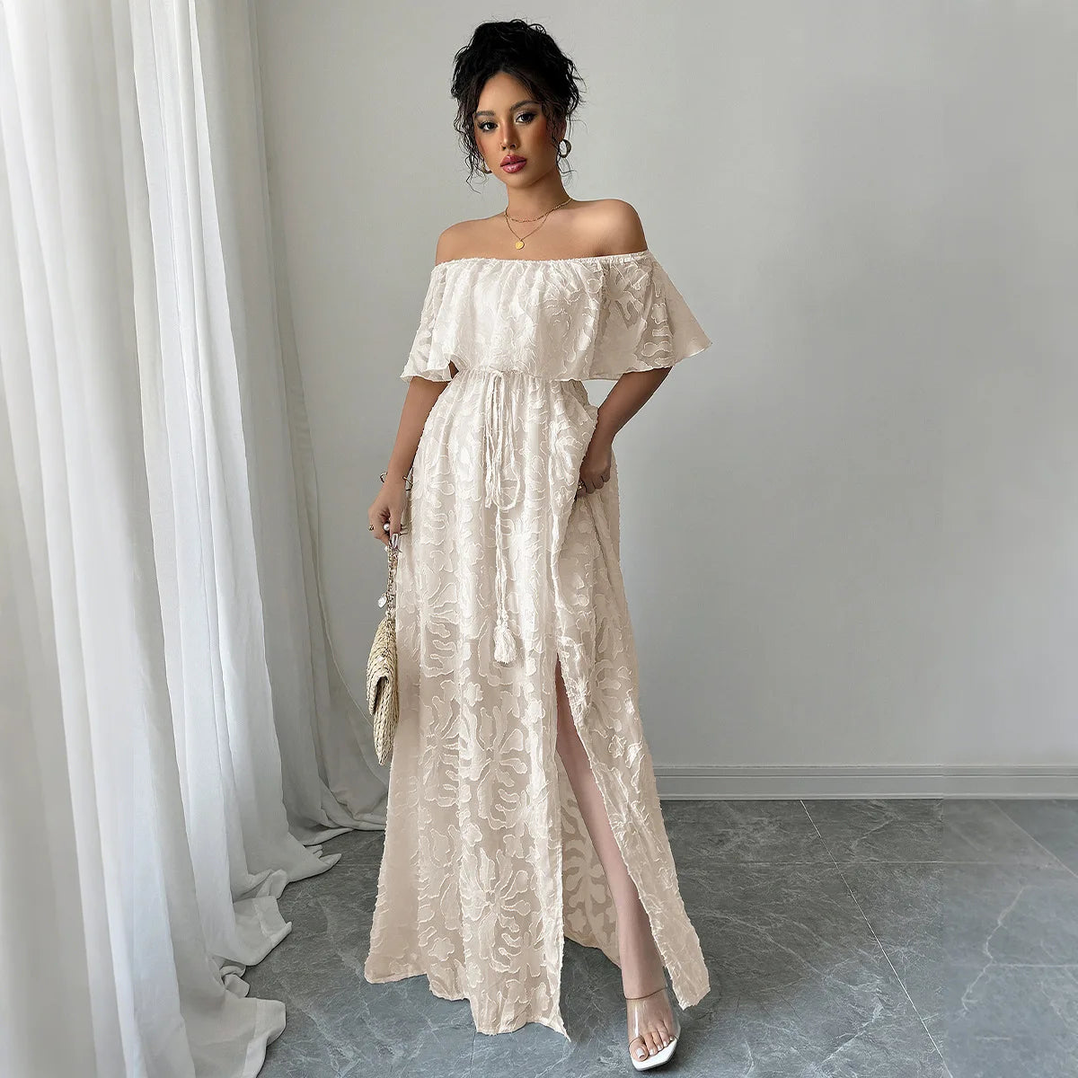 🍒summer white dress summer maxi white outfit for women boho fashion wear chic clothing long  feminine maxi occassion wear Look Boss In Emboss